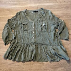 Derek Heart green rayon button front pullover women's shirt size large